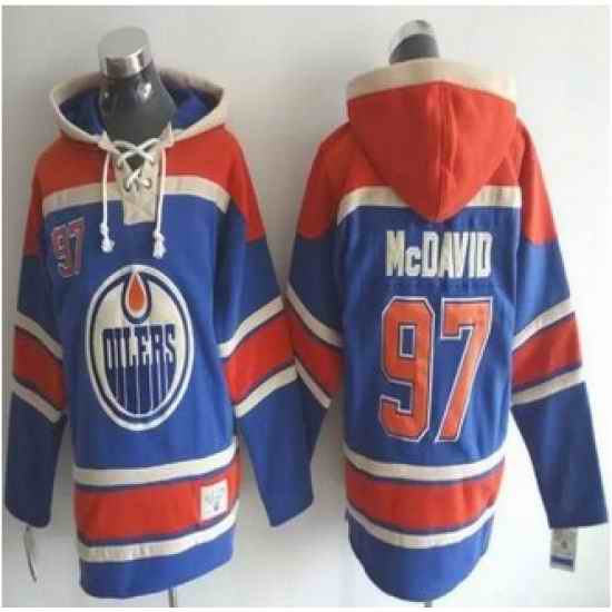 Edmonton Oilers #97 Connor McDavid Light Blue Sawyer Hooded Sweatshirt Stitched NHL Jersey